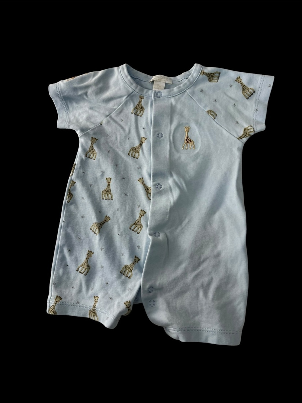 Light Blue Baby Sophie Giraffe Snap Romper